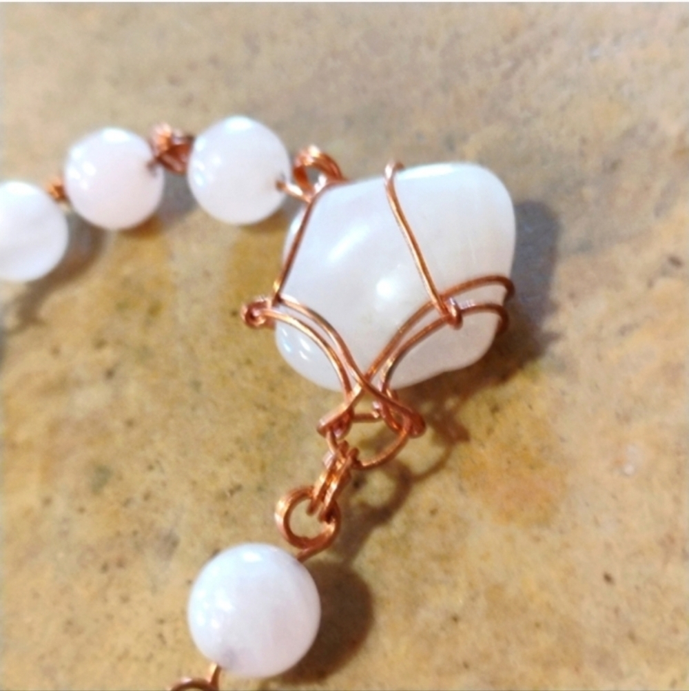 Rose Quartz Gemstone Wire Wrapped Bracelet by OurForeverBond. 24.7 Grams​​​